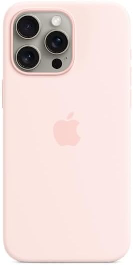 MALIRAJ Ultra-Hybrid Back Case Leather Cover for iPhone 15 Pro Max Silicone Case with MS | Camera Protection | Hard Crystal Clear Back | Shockproof Bumper Case Cover (Light Pink)