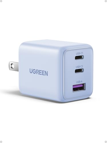 Image of UGREEN 3-Port 30W USB C Charger Block, GaN II Type C Fast Charging, Blue | 2 USB-C & 1 USB-A, Compact Size, Multiple Protection, for iPhone 17 /16 /15, Galaxy S26 /S25, iPad, MacBook Neo /Air