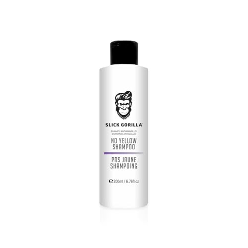 Slick Gorilla No Yellow Blonde Shampoo, Color Correcting Purple Shampoo entfernt messingfarbene Töne, reinigt, stärkt für blonde, graue, silberne, aschige, vegane Haarprodukte, 200 ml