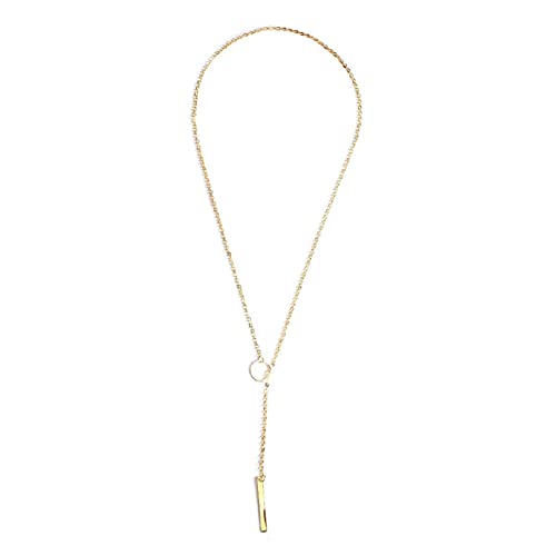 Cercle Ouvert Plaqué Avec Bar Collier Lariat Avec Bar Pendentif Cylindrique Rond Réglable Long Colliers Chaîne Pour Femme - Or Cover
