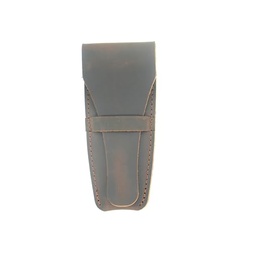 JJNUSA Estojo de barbear de couro antiquado, bolsa de viagem, com borda dupla, 11,4 cm, acessórios de barbear, essenciais para cuidados pessoais, navalha masculina (marrom escuro)