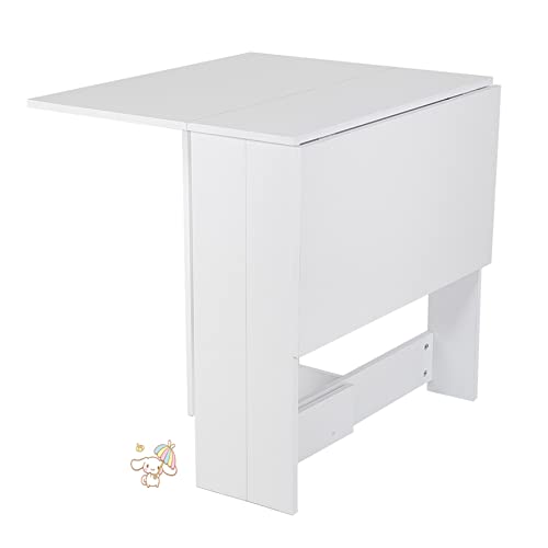 Juego de Mesa de Comedor,Mesa Auxiliar con Alas Abatibles, Mesa Cocina, Acabado en Color Blanco Artik y Roble Canadian, Modelo Fly, Medidas: 103 * 76 * 73,4 cm (103*76*73,4 cm🌙 (blanco puro))