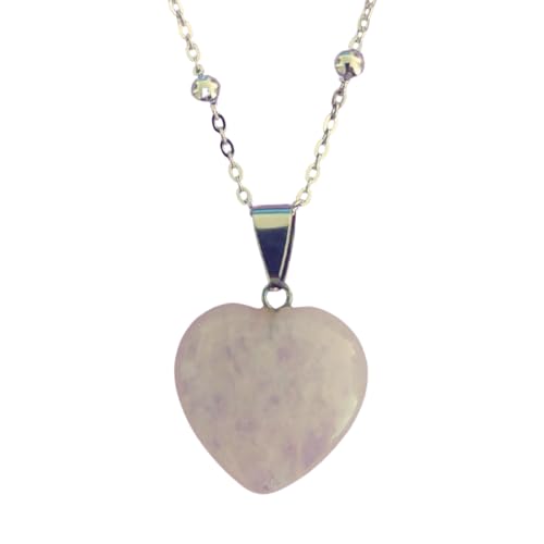 Colar Coração Pedra Natural Quartzo Rosa - Aço Inoxídável
