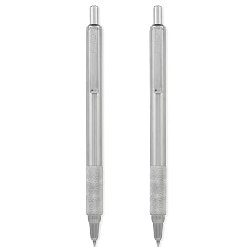 Zebra Pen F-xMD Druckkugelschreiber, glatte 1,0 mm Spitze, silberfarbener Edelstahlschaft, schwarze Tinte, 2 Stück