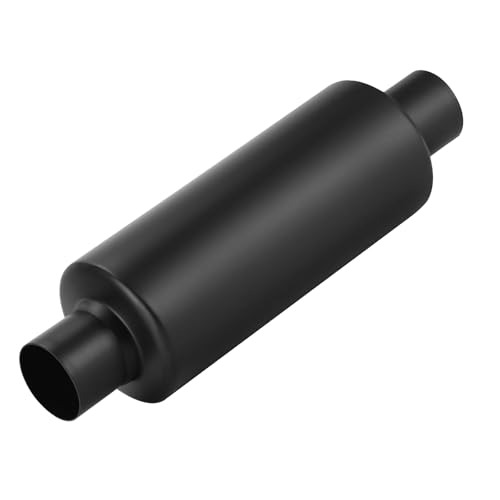Image of LCGP 2 inch Inlet Universal Resonator Muffler, 2 inch Outlet 13.77 inch Overall Length Stainless Steel High Performance Muffler, Polished, Pass-Thru Design Black