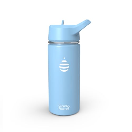 Clearly Filtered Water Bottle | Removes 220+ Contaminants, Double-Wall Insulated Stainless Steel, BPA/BPS Free, Phthalate Free, Filters Flouride Lead Chlorine (16oz, Sky Blue)