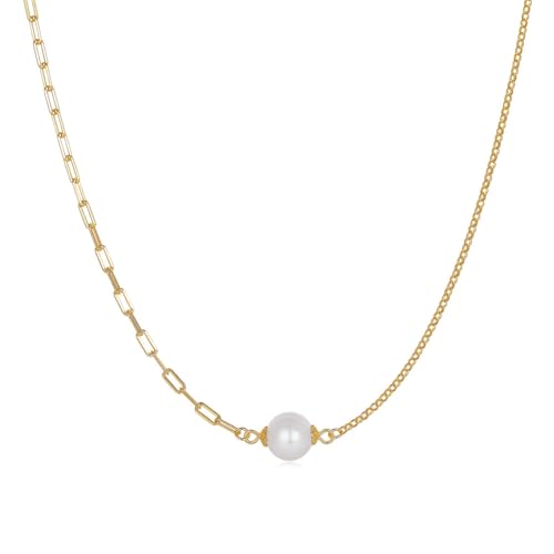Colliers pendentif perles d'eau douce pour femme en argent sterling plaqué or 14k