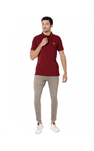 Image of Spykar Men's Slim Fit Polo Neck Half Sleeve Solid Casual T-Shirt