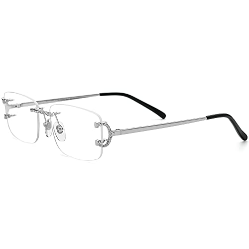 Image of HEPIDEM Vintage Style Rectangular Rimless Metal Eyeglasses for Men,New Frameless Zircon Diamonds Optical Glasses Frame