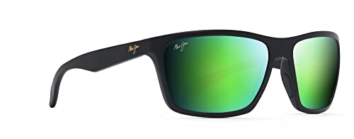 Maui Jim Men's Makoa Polarized Wrap Sunglasses, Matte Black/MAUIGreen®, Medium2