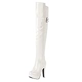  Birdsight Damen Blockabsatz Overknee Stiefel Lack Plateau Langschaft Boots mit Reißverschluss 12cm Absatz Schuhe (Weiss,41)