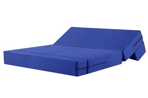 Image of Rosebell Three-Person Jute Sofa Cum Bed | Compact & Lightweight | Removable Washable Cover- Including 3 Cushion | 5x6 Ft Size | Home or Office - Blue Color