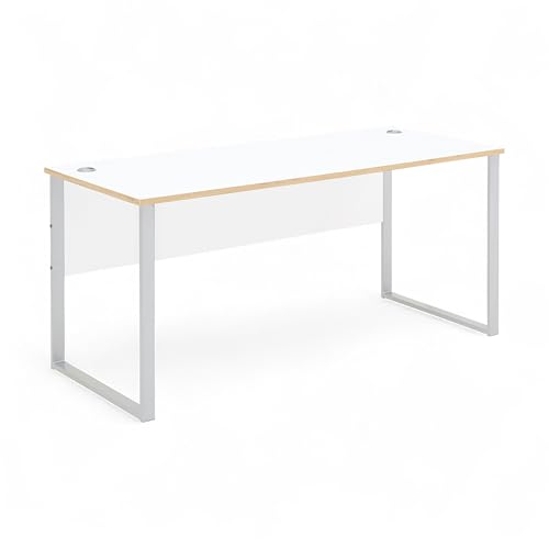 Stella Trading Memphis Schreibtisch in Weiß, Artisan Eiche Optik - Moderner Bürotisch Computertisch mit Metallgestell & Kabeldurchführungen - 170 x 77 x 73 cm (B/H/T)