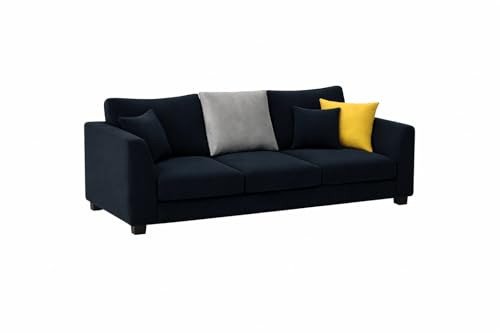 Image of SOCOZI Trevano 3+2 Seater Fabric Sofa Set with Ottoman | Soft Velvet Suede Upholstery | Modern Living Room Furniture (Black-Light Grey)