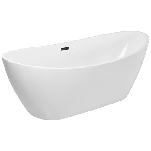 Balneo - Freistehende Badewanne - Balneo Parma - aus Acryl mit Stahlrahmen - 6 Stabilisierungsfüße - Überlauf und Klick-Klack-Verschluss - Modernes Design - Schwarz - 170x72cm