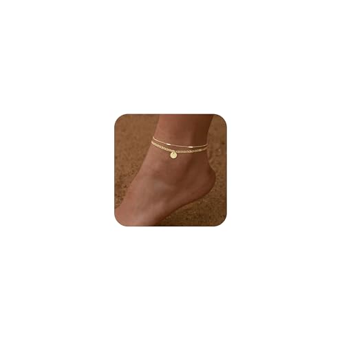 Image of Initial Ankle Bracelets for Women 14K Gold Plated Dainty Layered Round Letter Anklets Beach Jewelry Gift