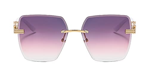 Shiratori Rimless Cut Edge Women's Gradient Sunglasses, Large Frame Sunglasses2