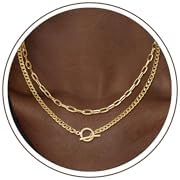 CHESKY Gold Layered Necklaces for Women, 14K Dainty Gold Chain Necklace Women Trendy Cuban Link Paperclip Chain Toggle Clasp Necklace Fashion Chunky Jewelry for Women