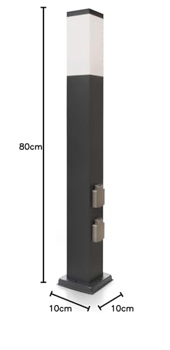 LED Universum Wegeleuchte mit 80cm Edelstahl Außenleuchte Stehleuchte Energiesäule Stromsäule Stromverteiler für den Garten Gartensteckdose (Anthrazit mit Dämmerungssensor und 2 Steckdosen)