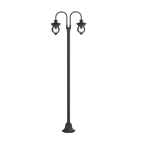 Lindby Mastleuchte außen (Laterne)'Farley' (spritzwassergeschützt) (Retro, Vintage, Antik) in Schwarz aus Metall (2 flammig, E27) - Kandelaber,...
