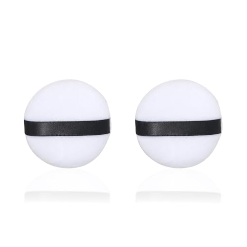 Image of PAC Beauty Blender Makeup Puff (2 Pc) | Medium Cotton Powder Puff for Women | Soft Foundation Sponge with Strap | Round | Beauty Tools for Dry & Wet Use - White