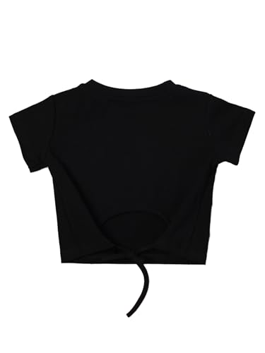 Little Girls Short Sleeve T-Shirt Tie Knot Back Round Neck Crop Top Toddler Printed Summer Tee Blouse4