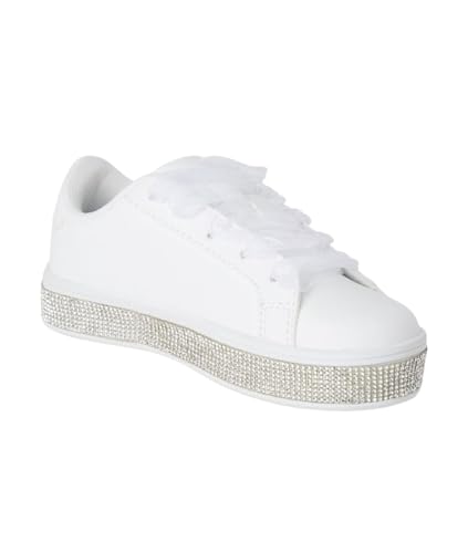 Girls Crystal-Embellished Sole White Platform Sneakers - Perfect Footwear for Daily Wear
