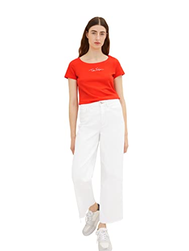 TOM TAILOR Damen 1036192 Basic T-Shirt mit Schriftzug, 15612 - Fever Red, XXL – Ansicht 3