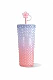 Starbucks Pink Gradient Cold Cup 24 oz – Studded Reusable Tumbler with Lid, Straw & Flower Straw Topper