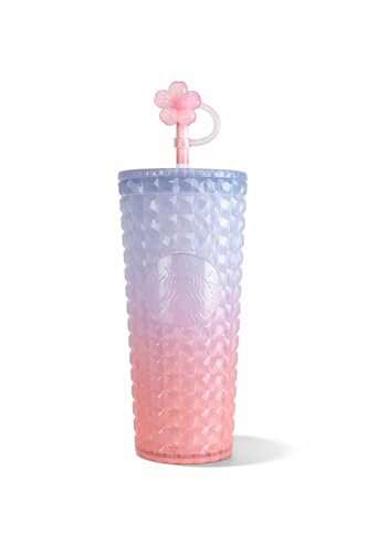 Starbucks Pink Gradient Cold Cup 24 oz Studded Reusable Tumbler with Lid Straw & Flower Straw Topper