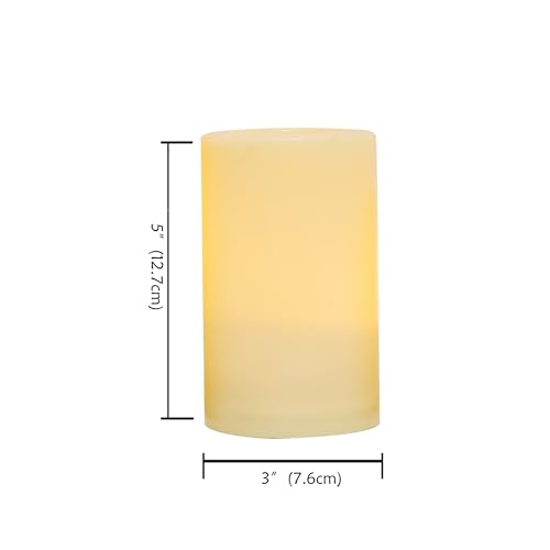 Image of CANDLE CHOICE Outdoor Battery Operated Flameless Candles with Remote Timer Waterproof Flickering Plastic Electric LED Pillar Lights for Lantern Patio Garden Wedding Party Decorations D3 inchxH5 inch 2 PCS