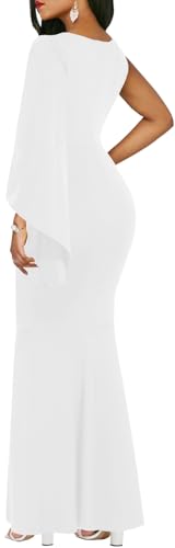 Image of Women's Elegant One Bell Sleeve Side Split Bodycon Long Formal Evening Dress