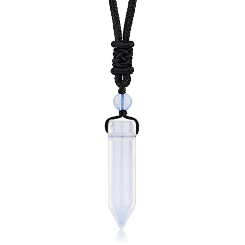 TIKCAUZ Hexagonal Crystal Stone Necklace White Opalite Point Pendant with Adjustable Rope Natural Gemstone Necklace Handmade Jewelry for Men Women