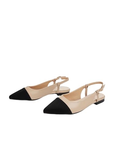 OYOANGLE Women's Slingback Flats Pointed Toe Comfortable Work Office Dressy Casual Dress Shoes