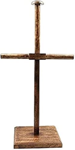 ebas "Rustic Wooden Cross Stand – Handcrafted Vertical & Horizontal Display Holder for Swords, Canes, or Decorative Items image 3