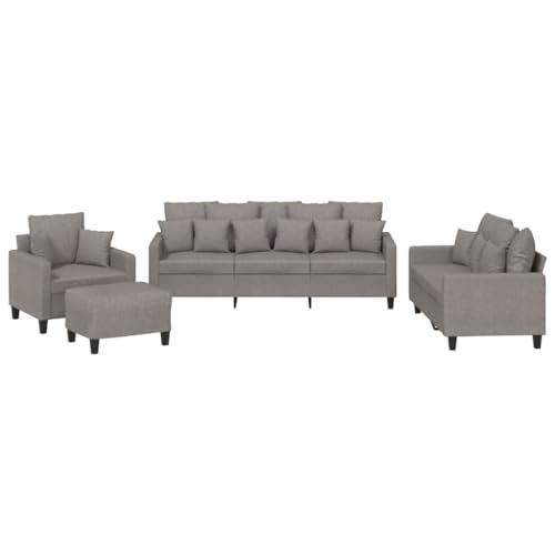 vidaXL Sofagarnitur 4-TLG., Sessel Couch mit Kissen Fußhocker, Sofa Wohnzimmersofa mit Armlehnen, Couchgarnitur Designsofa Sitzmöbel Polstermöbel, Taupe Stoff