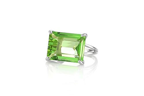 Bague argent tourmaline verte avec solitaire rectangulaire pierre octobre
