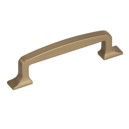 Image of Amerock 3-3 /4 inch Westerly Golden Champagne Drawer Pull | 3-3 /4 inch (96mm) Center-to-Center Mounting Distance and 5-1 /16 inches Overall Length, Durable Zinc Cabinet Hardware