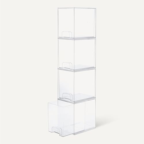 Image of Amazon Basics Stackable Plastic Storage Makeup Organizer Drawers, Clear, 6.0 inch x 7.4 inch x 7.7 inch, 4 Pack