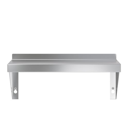 Image of AmGood 08 inch Width x 16 inch Length | Stainless Steel Wall Shelf | Square Edge | Metal Shelving | Heavy Duty | Commercial Grade | Wall Mount | NSF Certified