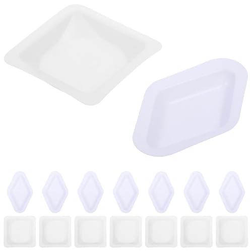 SAFIGLE 100 Unidades Bandejas de Pesaje de Plástico con Bordes Biselados Tamaño 45X45X08 MM Formato Cuadrado y Romboide para Laboratorio y Pesaje de Polvos