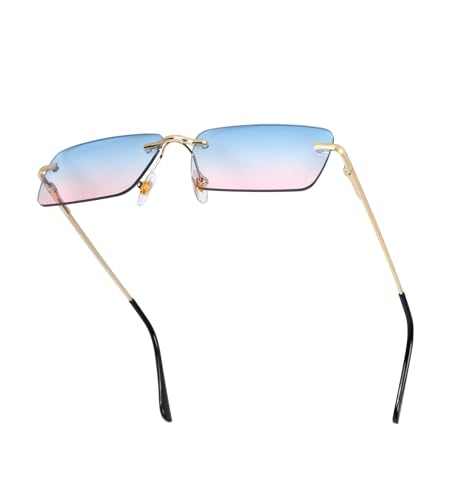 besbomig Occhiali da Sole Rettangolari Senza Montatura Donna Uomo Retrò Quadrati Ultra Piccoli Antiabbagliamento Occhiali da Festa in Metallo Moda UV400 Protezione