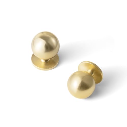 Yanxia Solid Brass Cabinet Knob Unlacquered Brass Dresser Handle Round Ball Drawer Pull for Kitchen and Vanity Ser of 6 1 Inch Diameter