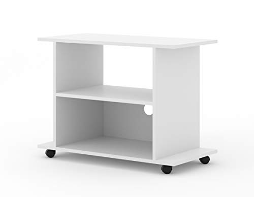 BIM Furniture Meuble TV Bas avec roulettes Yogi 80 cm Table TV Buffet Commode Hi-FI (Blanc)