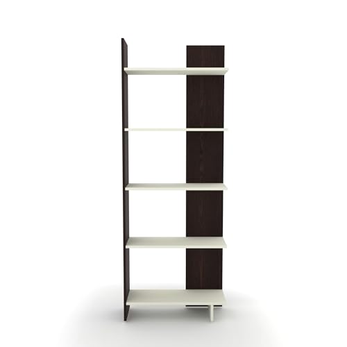 Image of ESTANTERIA Cube Mount Book Shelf Wooden Engineer Wood Book Rack for Study Room 5 Tier Corner Rack Storage Organizer Modern Book Display Showcase Stand for Library, Living Room,Office(Wenge /Frosty)