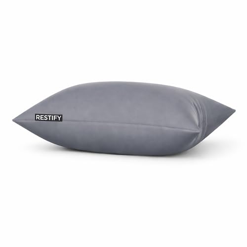 Image of Restify Microfiber Bed Pillow Pack of 1, 24 x 16 Inch Grey | Ultra Soft Sleeping Pillows for Adults | Breathable Velvet Cover | Hotel Quality Pillow for Back, Side & Stomach Sleepers