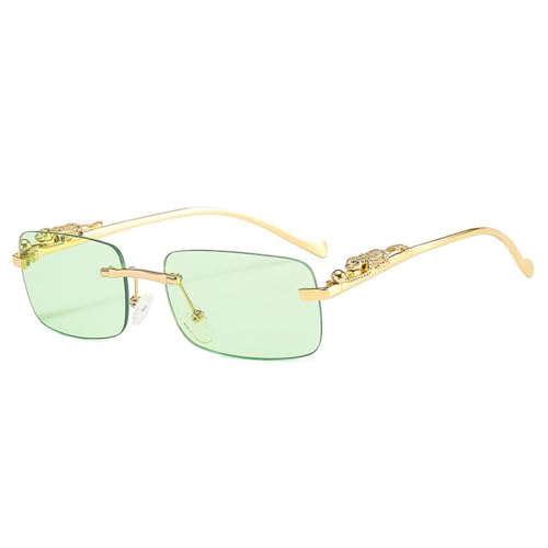 Lunettes de soleil rectangulaires rétro sans monture vertes verres clairs protection UV400