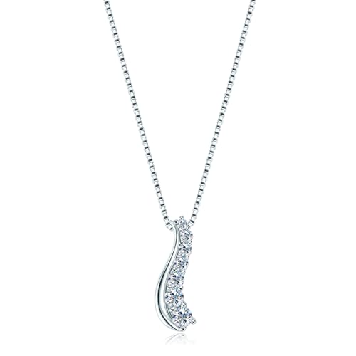 AINUOSHI Moissanite Necklace For Women 7 Graded Size Lab Created Moissanite Journey Curve Pendant S925 Sterling Silver Necklace with Certificate of Authenticity