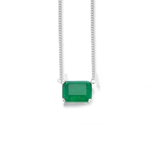 Image of Calefee Real Gold Necklace for Women 18k White Gold, Wedding Pendant Necklace Elegant Solitaire with Created Emerald, 40+5cm