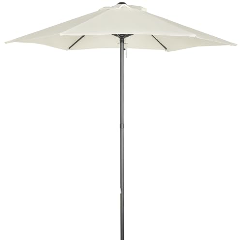 Outsunny Parasol droit ronde parasol de jardin Ø 2 m mât en aluminium 6 baleines métal et toile beige